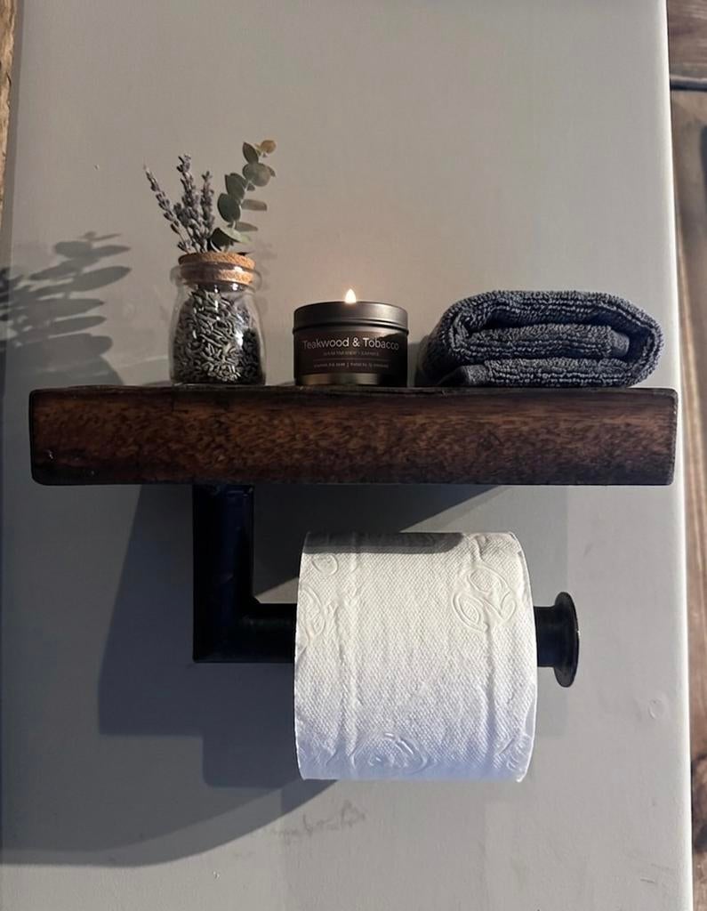 Wc rolhouder met plateau oud hout, Ophalen of Verzenden