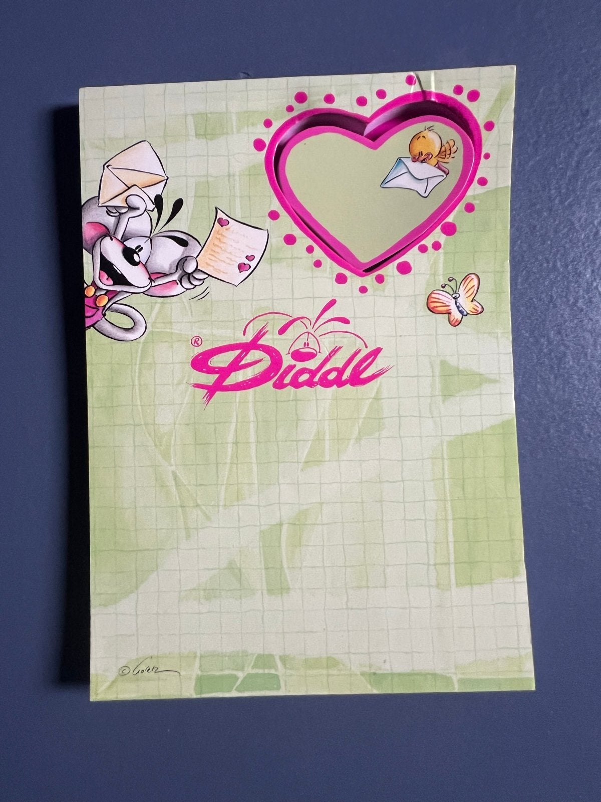 Diddl dubbel notitieblokje met hartvormige uitsnede, Ophalen of Verzenden, Diddl, Zo goed als nieuw, Papier, Kaart of Schrift