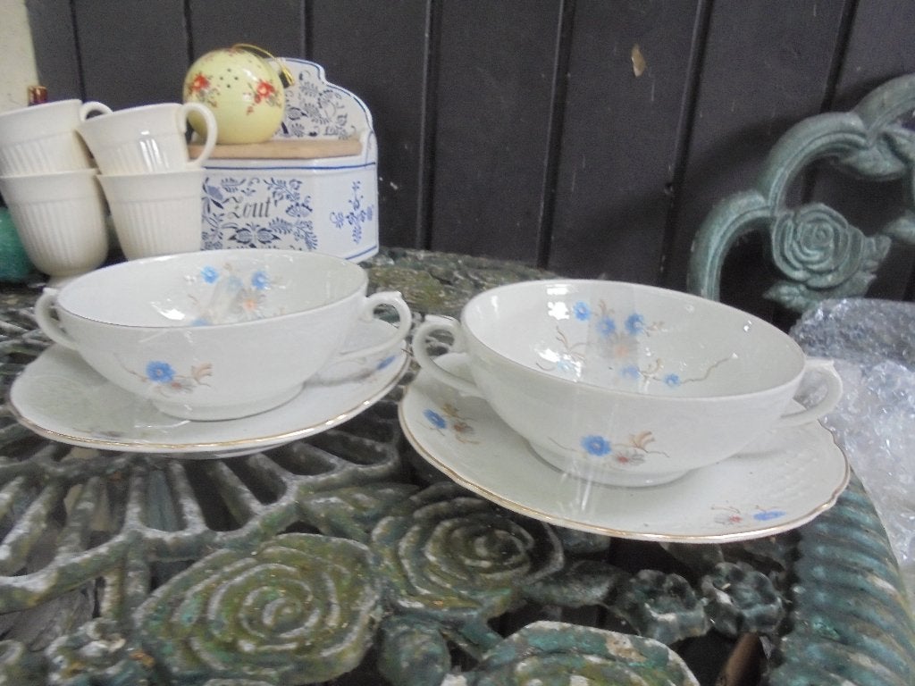 2 x Soepkom op onderschotel BAvaria blauw - witte bloemetjes, Ophalen of Verzenden