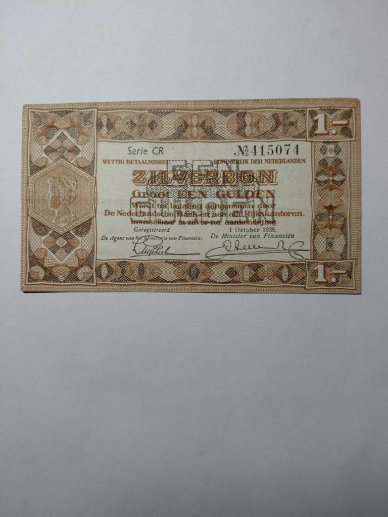 1 gulden zilverbon 1938, Postzegels en Munten, Bankbiljetten | Nederland, Ophalen of Verzenden, 1 gulden
