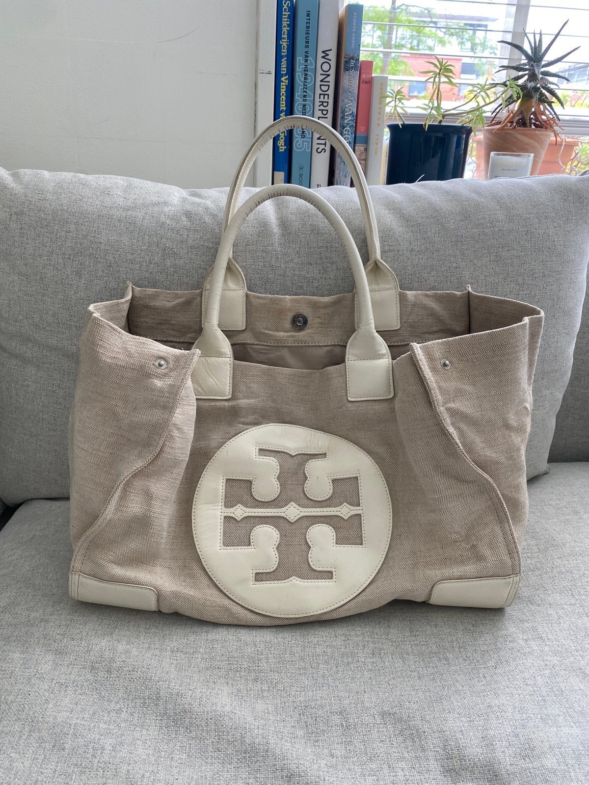 Tory Burch canvas tote Tas, Ophalen of Verzenden, Gebruikt, Beige, Shopper