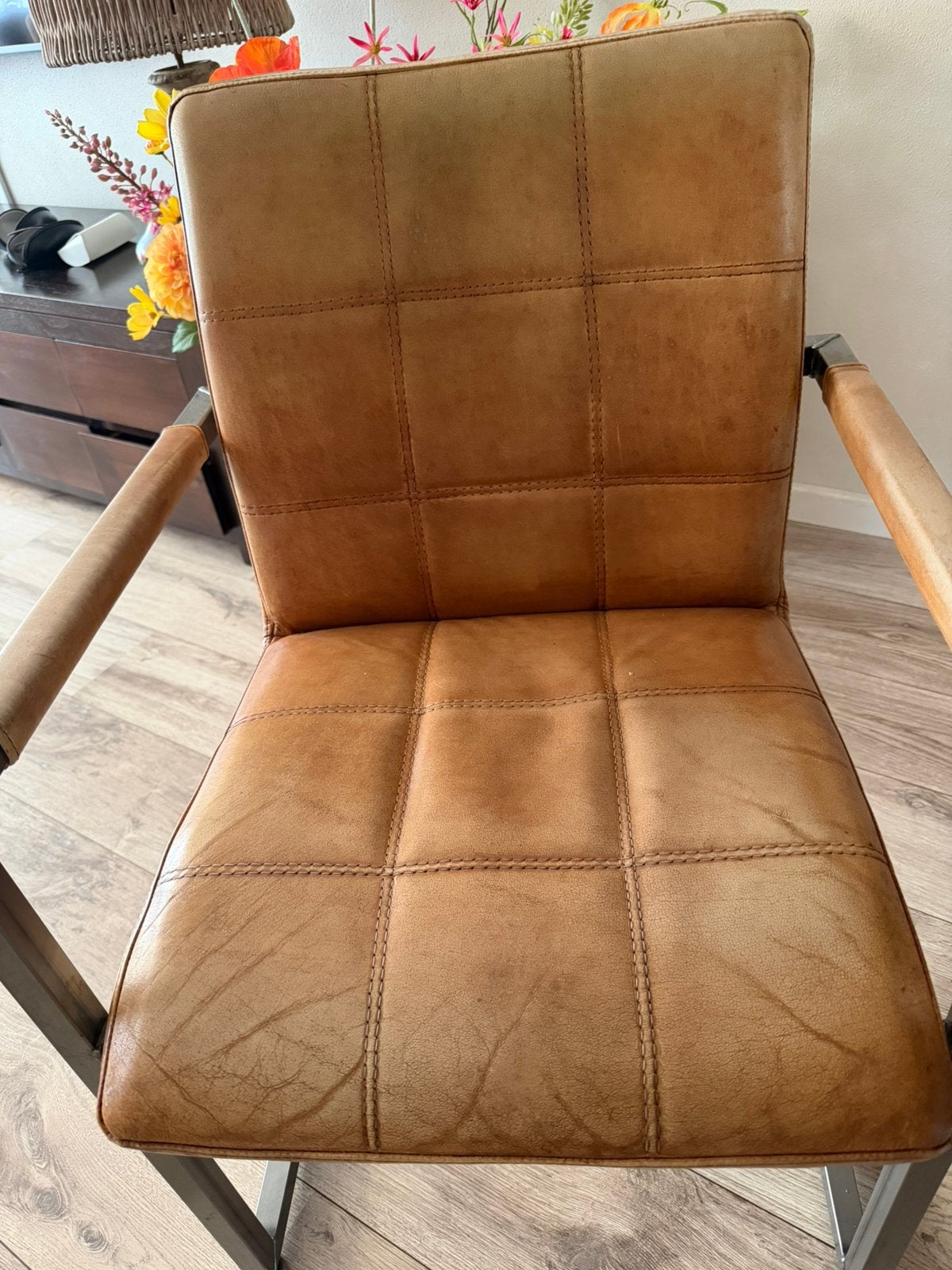 3 eetkamerstoelen leer, Ophalen, Gebruikt, Leer, Industrieel
