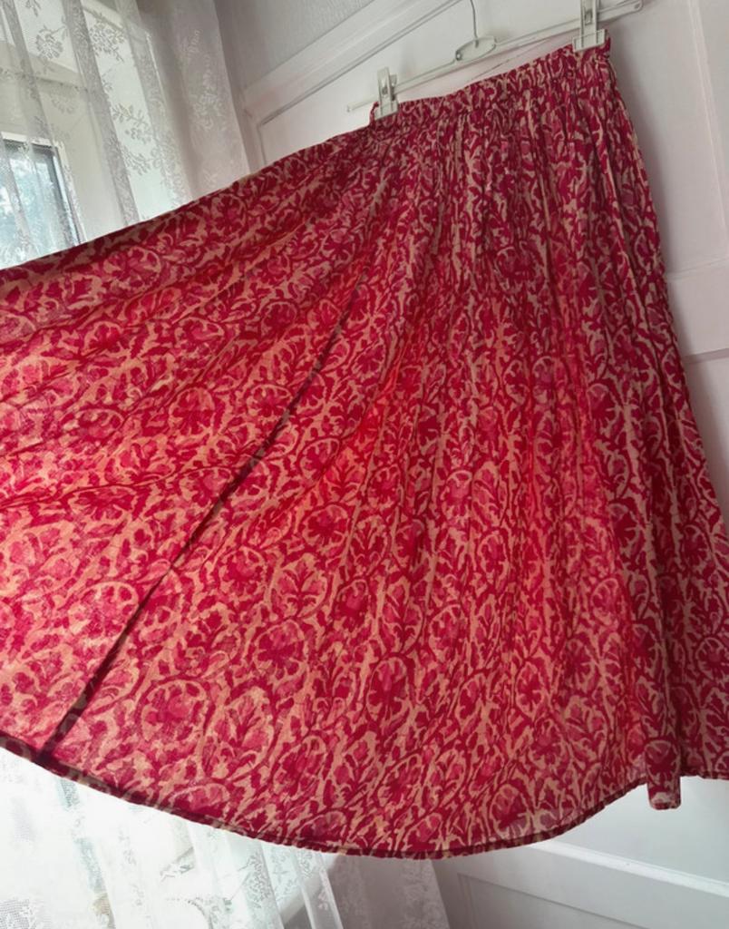 Maxi lange rok uit India roze creme barok handblock print, Ophalen of Verzenden, Zo goed als nieuw, Roze, Onder de knie