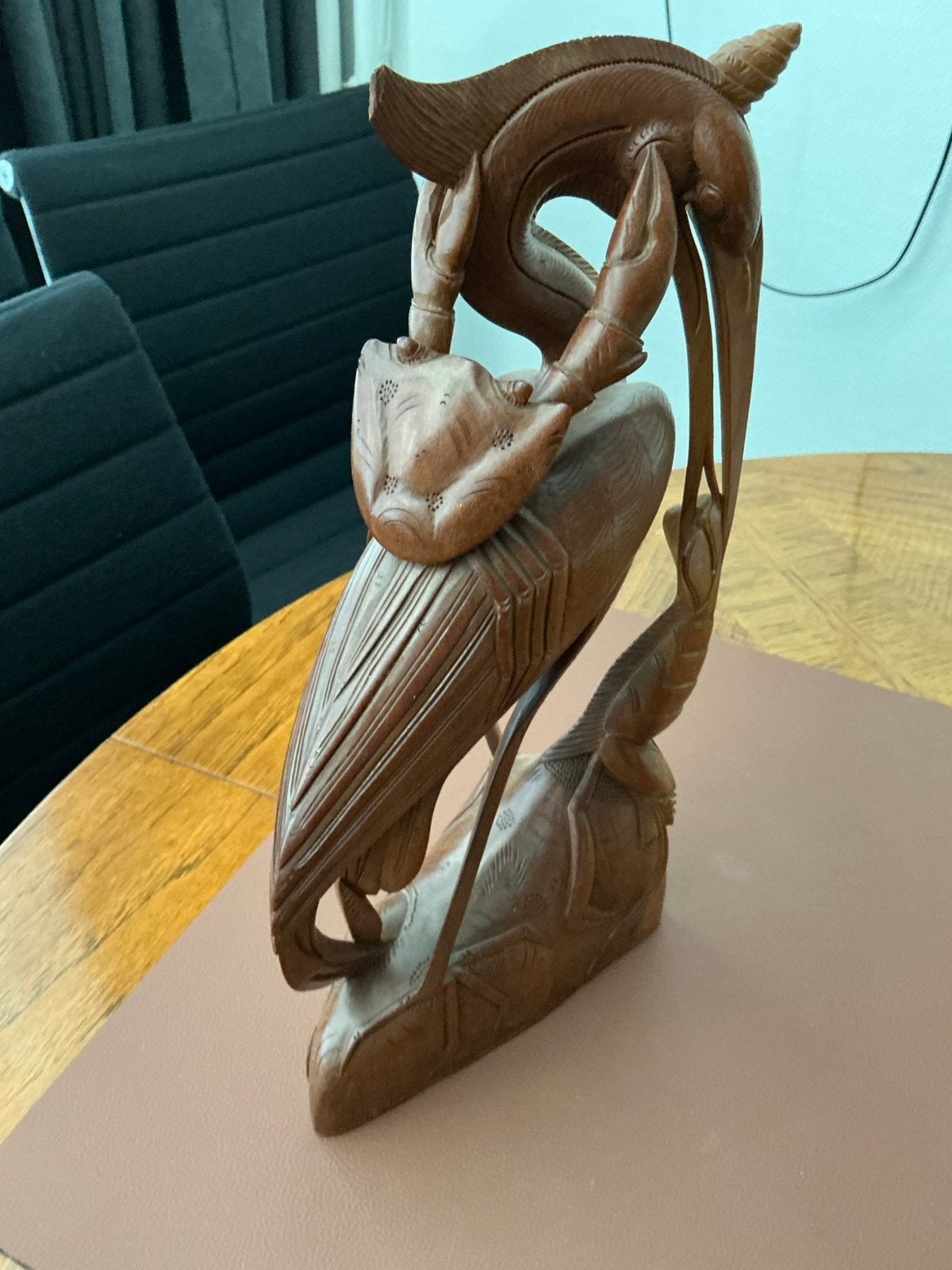 Balineese reiger, Art deco, Handgemaakt, Beeld, Hout