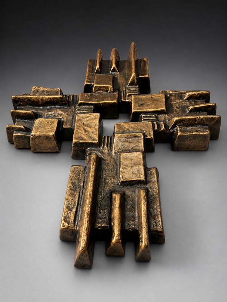 Brutalistisch bronzen / messing wandkruis ca. 33 cm ca. 3kg, Ophalen of Verzenden