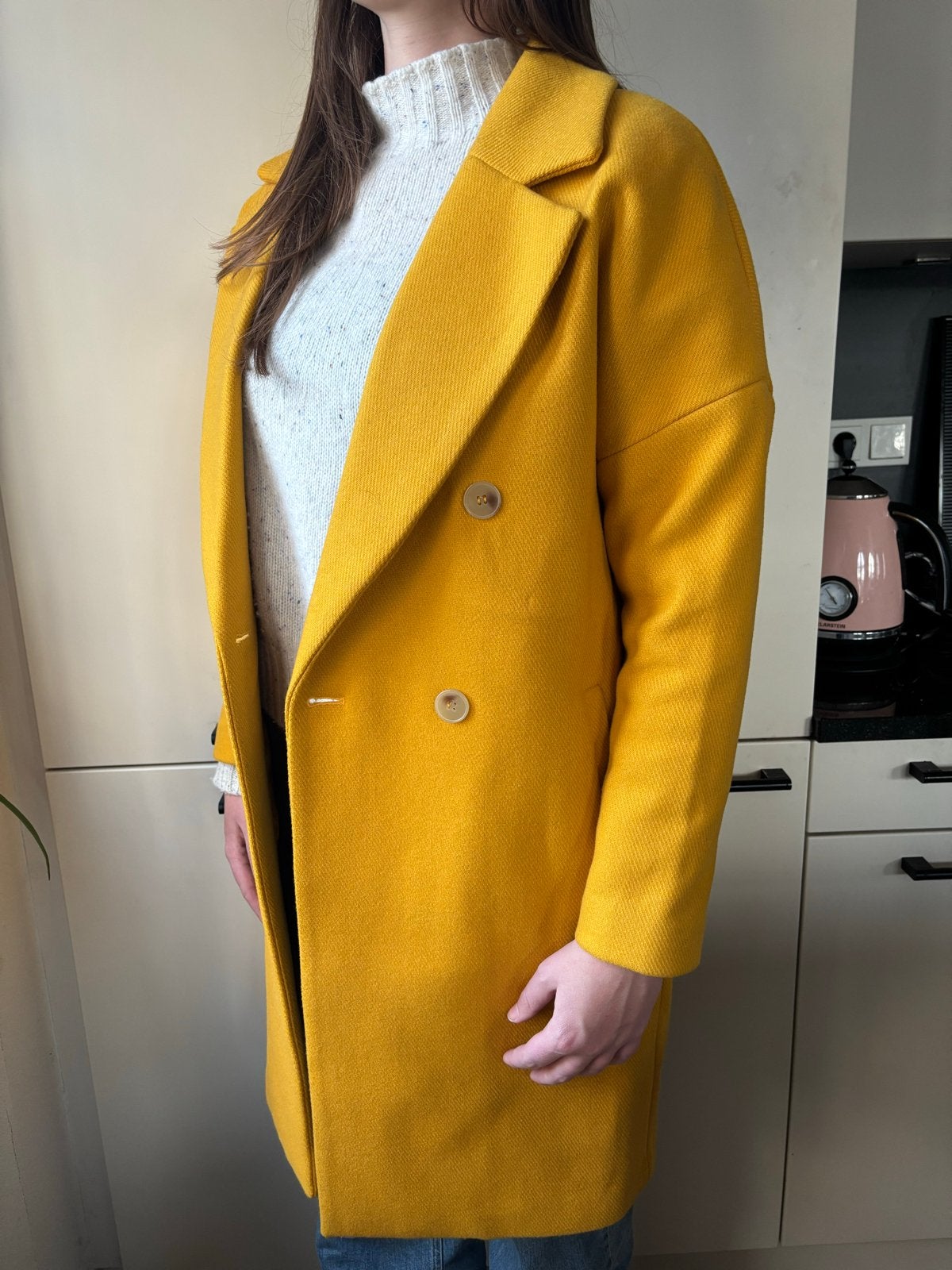 Nieuwe okergele wollen jas H&M premium maat S, Ophalen of Verzenden, Nieuw, Maat 36 (S), Geel