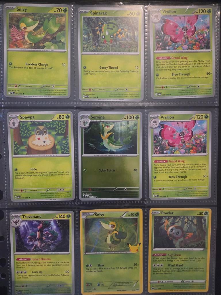 Pokémon kaarten Snivy, Spinarak, Vivillon, Spewpa, Servine, Ophalen of Verzenden