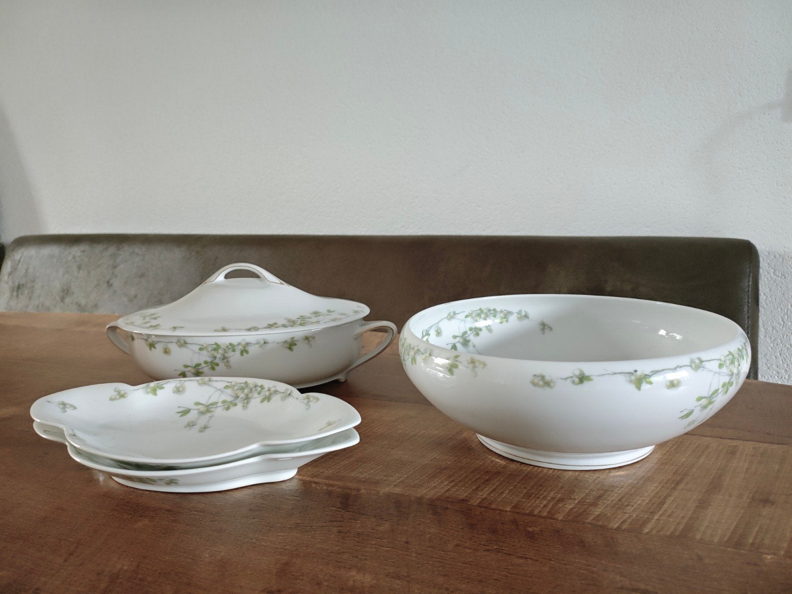Antiek Rosenthal Selb Bavaria servies groen motief (5 stuks), Ophalen