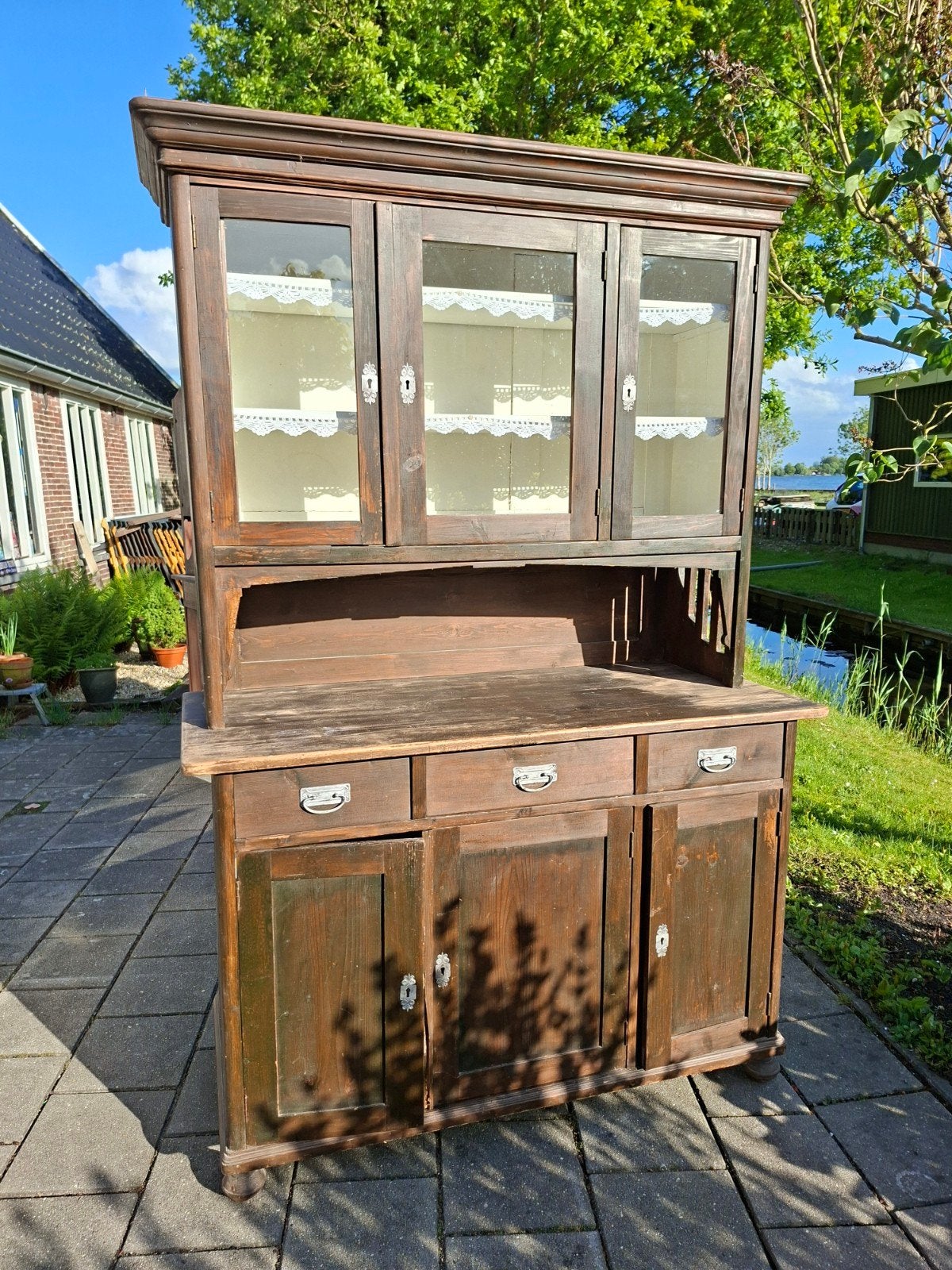 Antieke tweedelige kast - 204x136x60cm, Antiek en Kunst, Ophalen of Verzenden