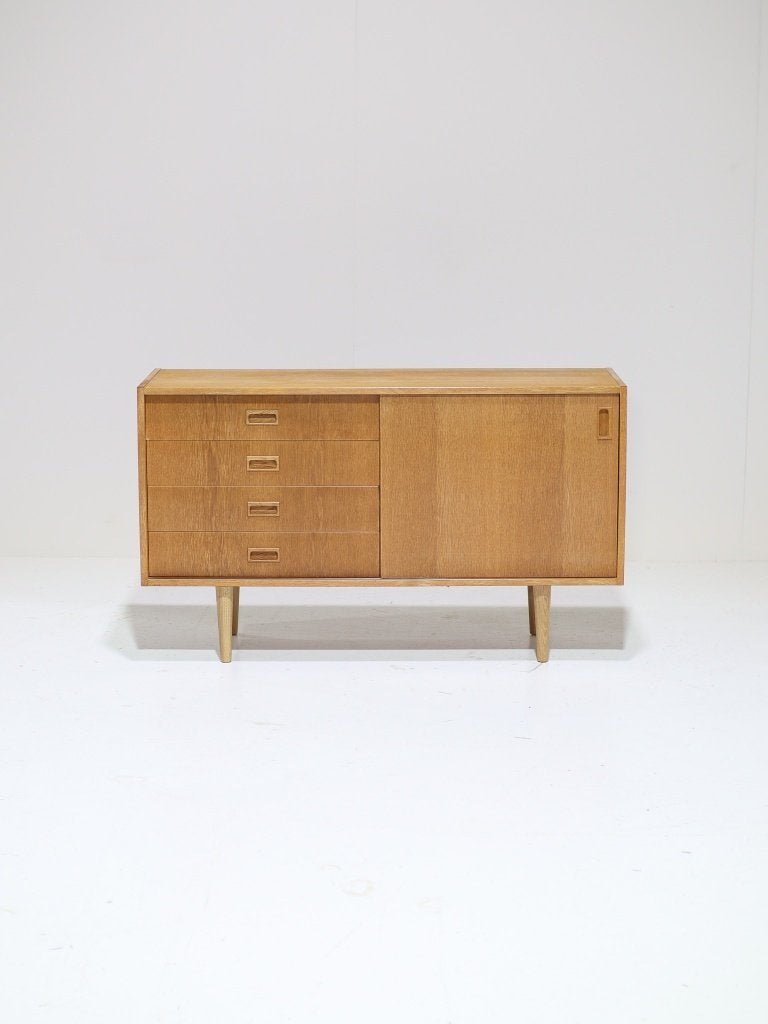 Dressoir kast met lades Deens vintage eiken, Huis en Inrichting, Kasten | Dressoirs, Zo goed als nieuw, 100 tot 150 cm, 25 tot 50 cm