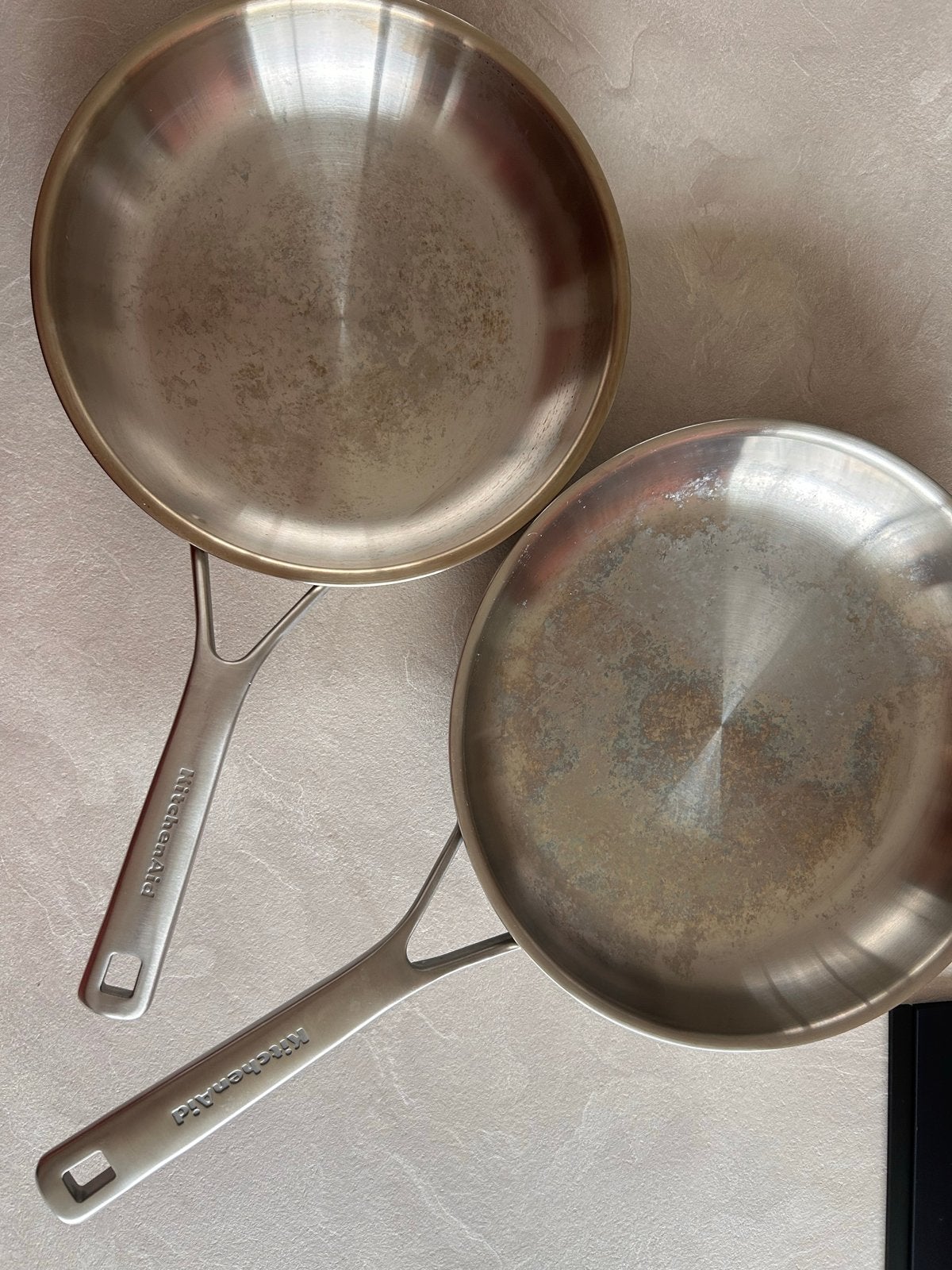 2x KitchenAid pannen roestvrij staal - Amper gebruikt, Koekenpan, Ophalen of Verzenden, Zo goed als nieuw, Rvs