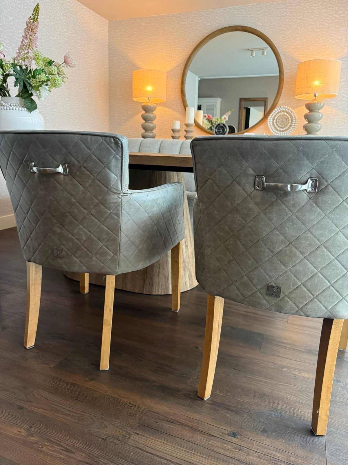 2 Riviera Maison Waverly  Dining chair Eetkamerstoel – Taupe, Ophalen, Gebruikt, Overige kleuren, Leer