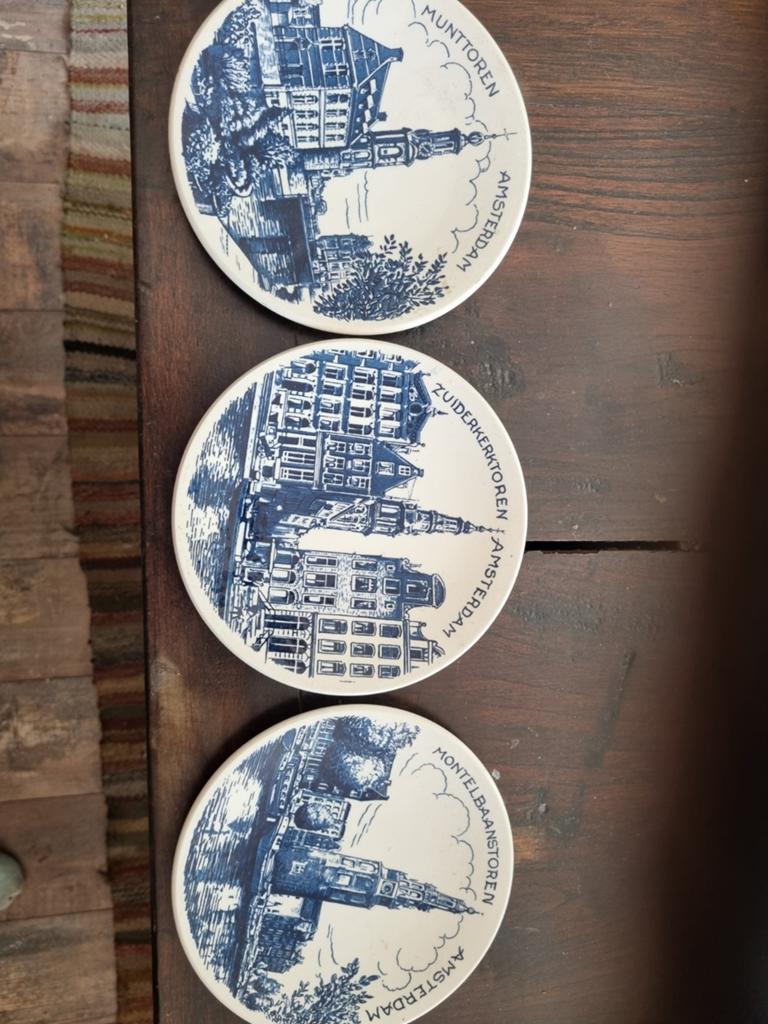 Set van 3  Amsterdamse bordjes, Antiek en Kunst, Antiek | Wandborden en Tegels, Ophalen of Verzenden