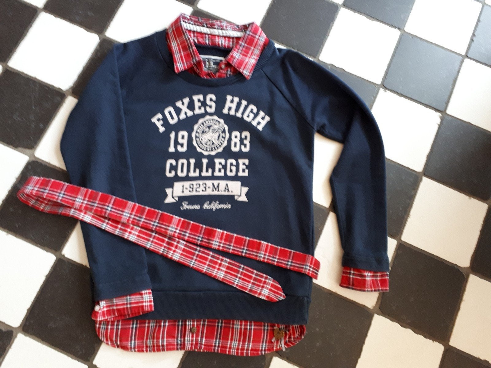 Miss America sweater trui met stropdas XS als nieuw d.blauw, Kleding | Dames, Blauw, Ophalen of Verzenden, Zo goed als nieuw, Miss America
