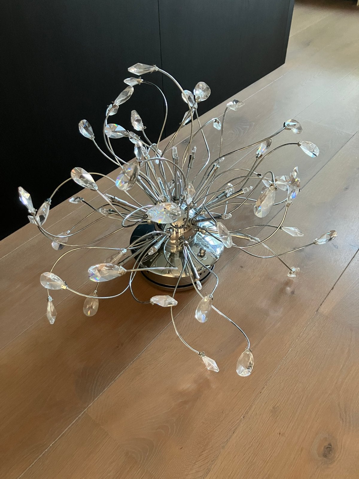 Moderne plafondlamp met kristallen druppels, Huis en Inrichting, Ophalen, Zo goed als nieuw, Metaal, G4