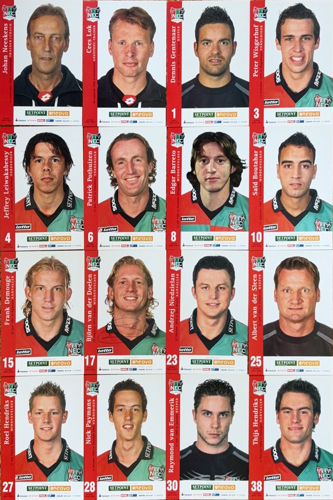 17 Spelerskaarten NEC Nijmegen - seizoen 2004/2005, Verzenden, Zo goed als nieuw, Spelerskaart