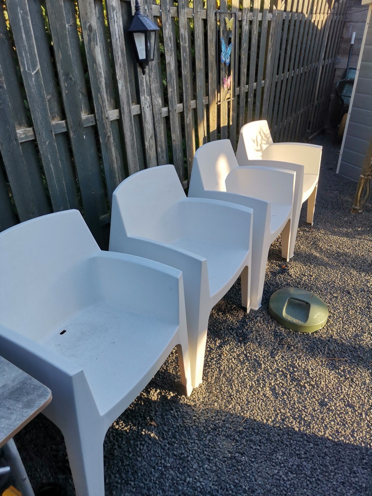 4 witte kuip tuinstoelen, Ophalen, Gebruikt, Kunststof, Stoel