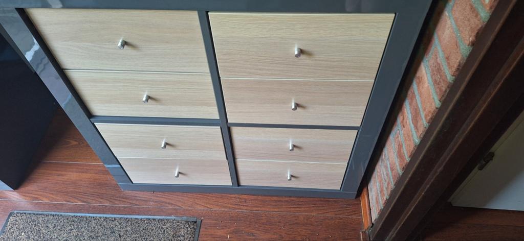 IKEA Kallax/Expedit kast grijs met 4 berken ladeblokken, Ophalen, Gebruikt, 50 tot 100 cm, 3 of 4 laden