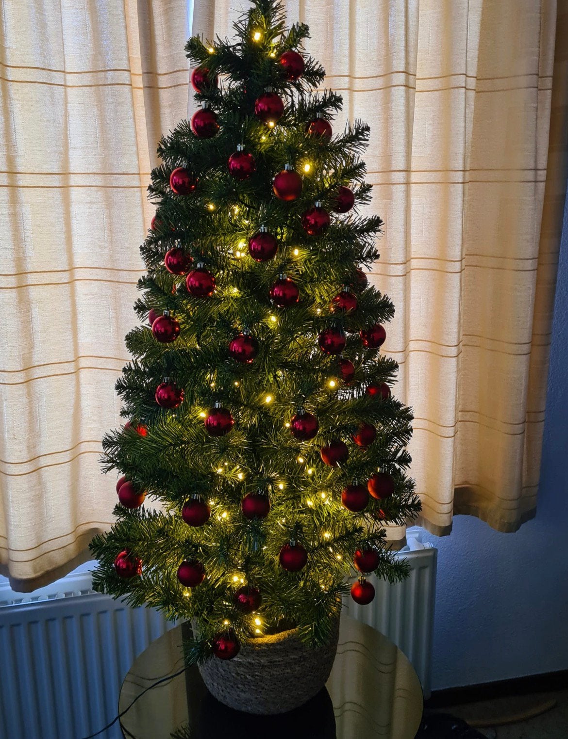 Kunst kerstboom met lampjes & ballen, Ophalen, Zo goed als nieuw