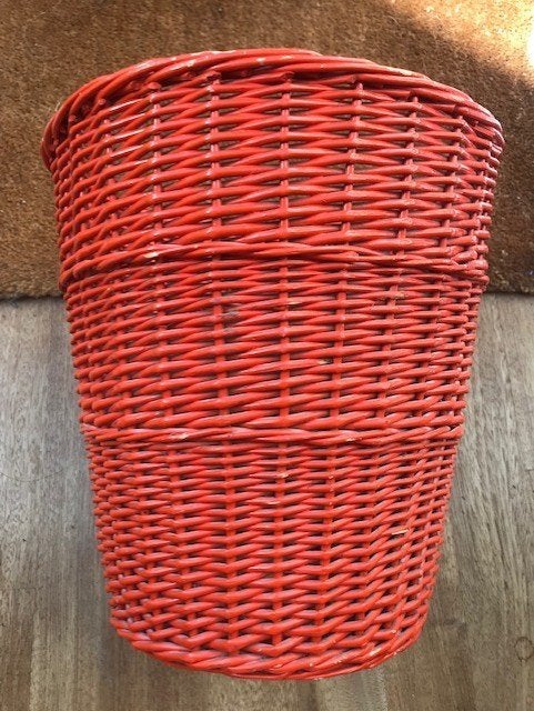 Vintage rieten prullenbak, oranje, jaren 60/70, Ophalen of Verzenden, Riet, 5 – 50, 20 tot 30 liter
