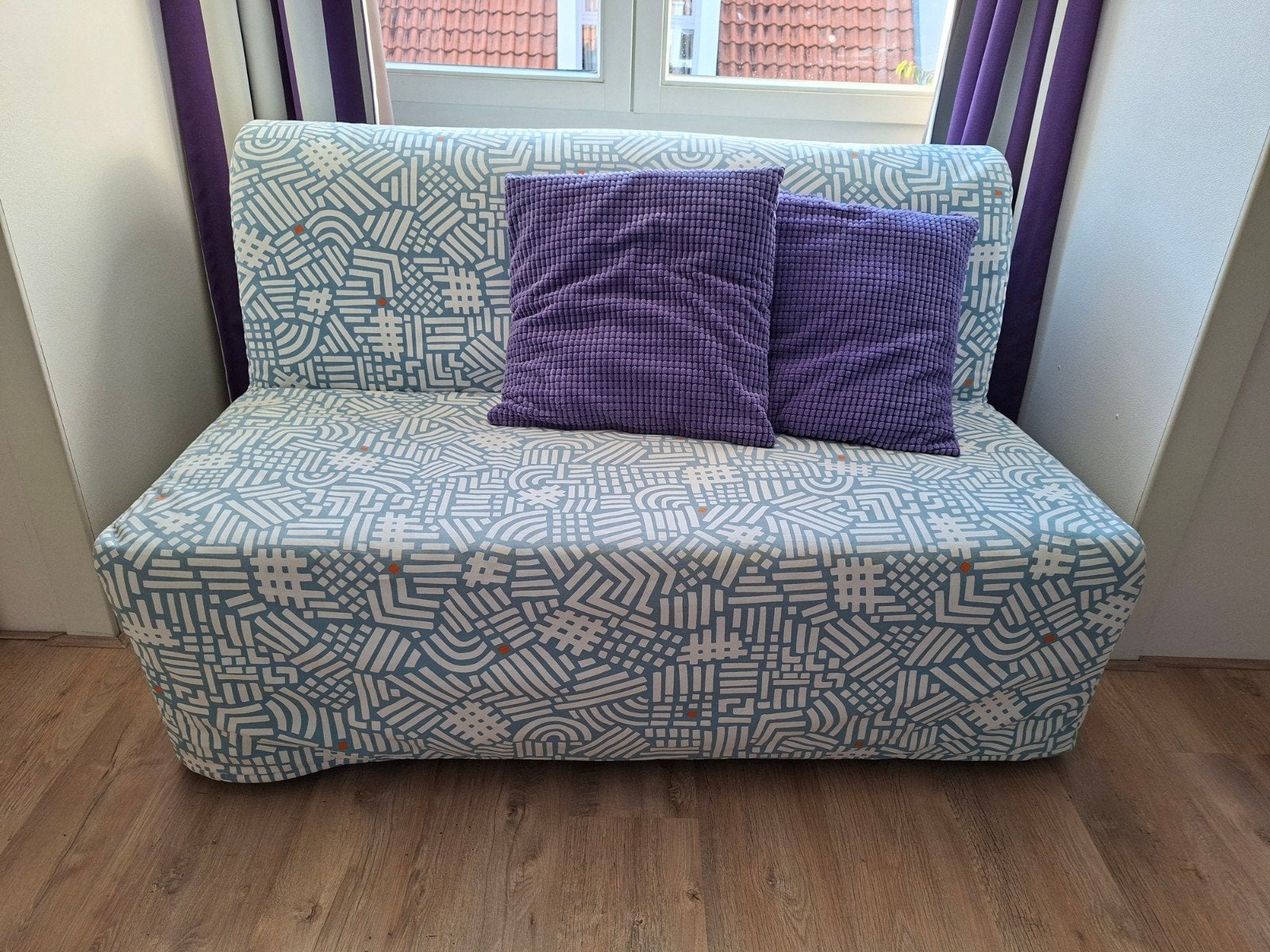 Ikea Lycksele slaapbank met blauwe hoes, Huis en Inrichting, Ophalen, Gebruikt, Blauw, Tweepersoons