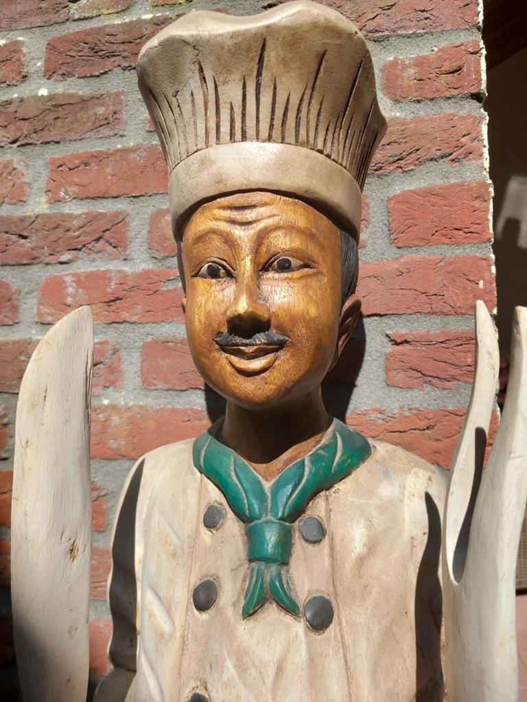 Houten beeld: kok (bijna 1 meter hoog), Antiek en Kunst, Ophalen, Houtsnijwerk, 50 - 100 cm, Handgemaakt