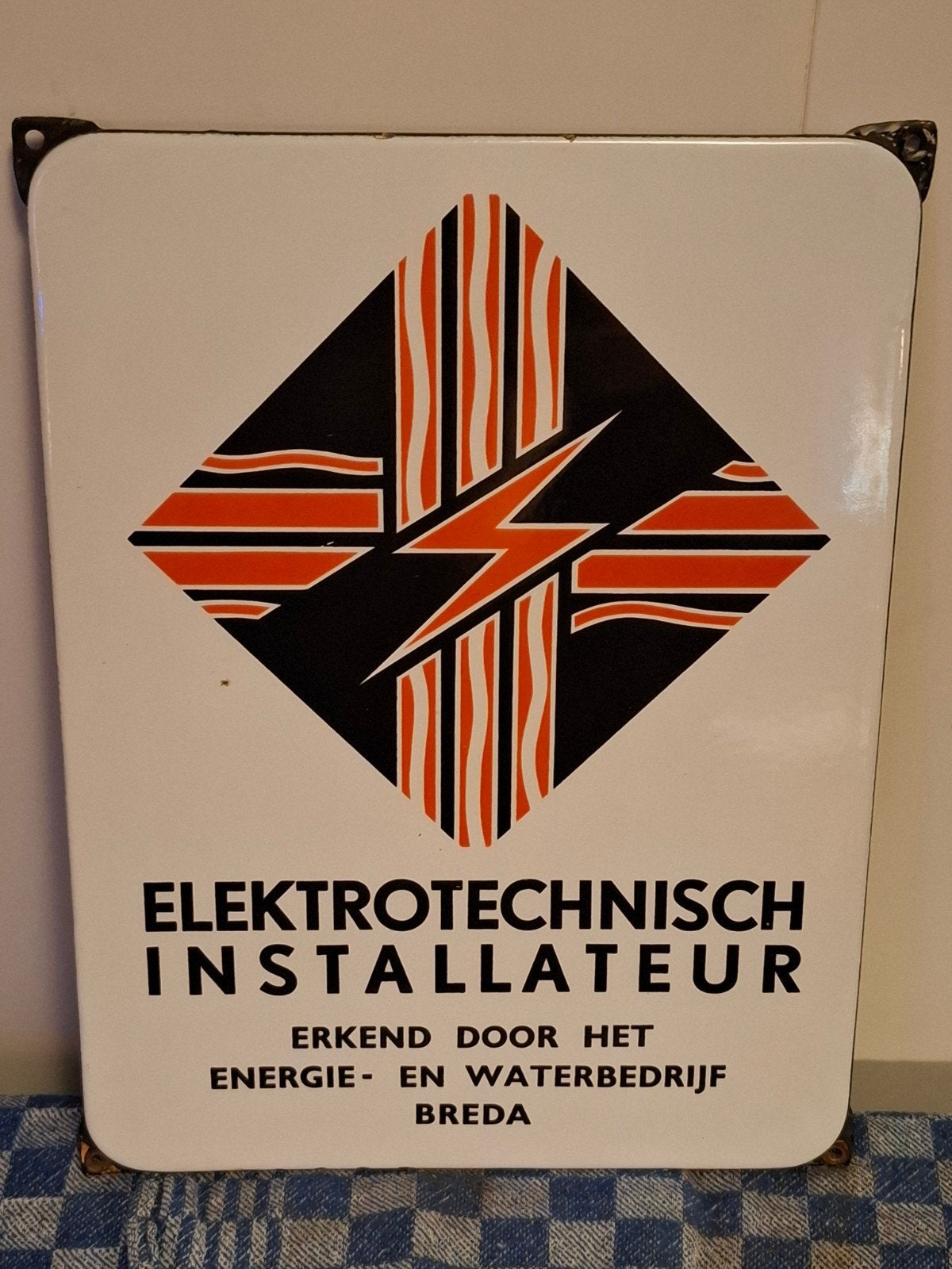 emaille bord electrotechnisch installateur, Ophalen of Verzenden, Reclamebord