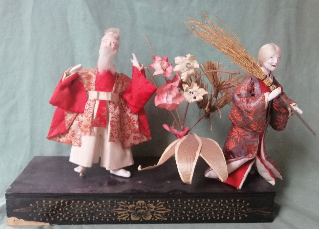 Takasago Koppel - 2 Japanse poppen met gofun, Japan, Ophalen of Verzenden, Pop, Handgemaakt
