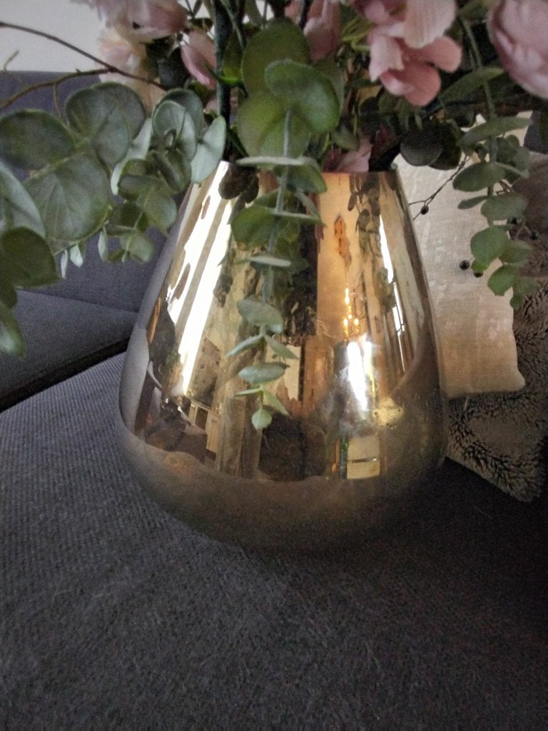 Groot kunstboeket met goudkleurige vaas, Ophalen, Binnen, 60 cm, Zijde