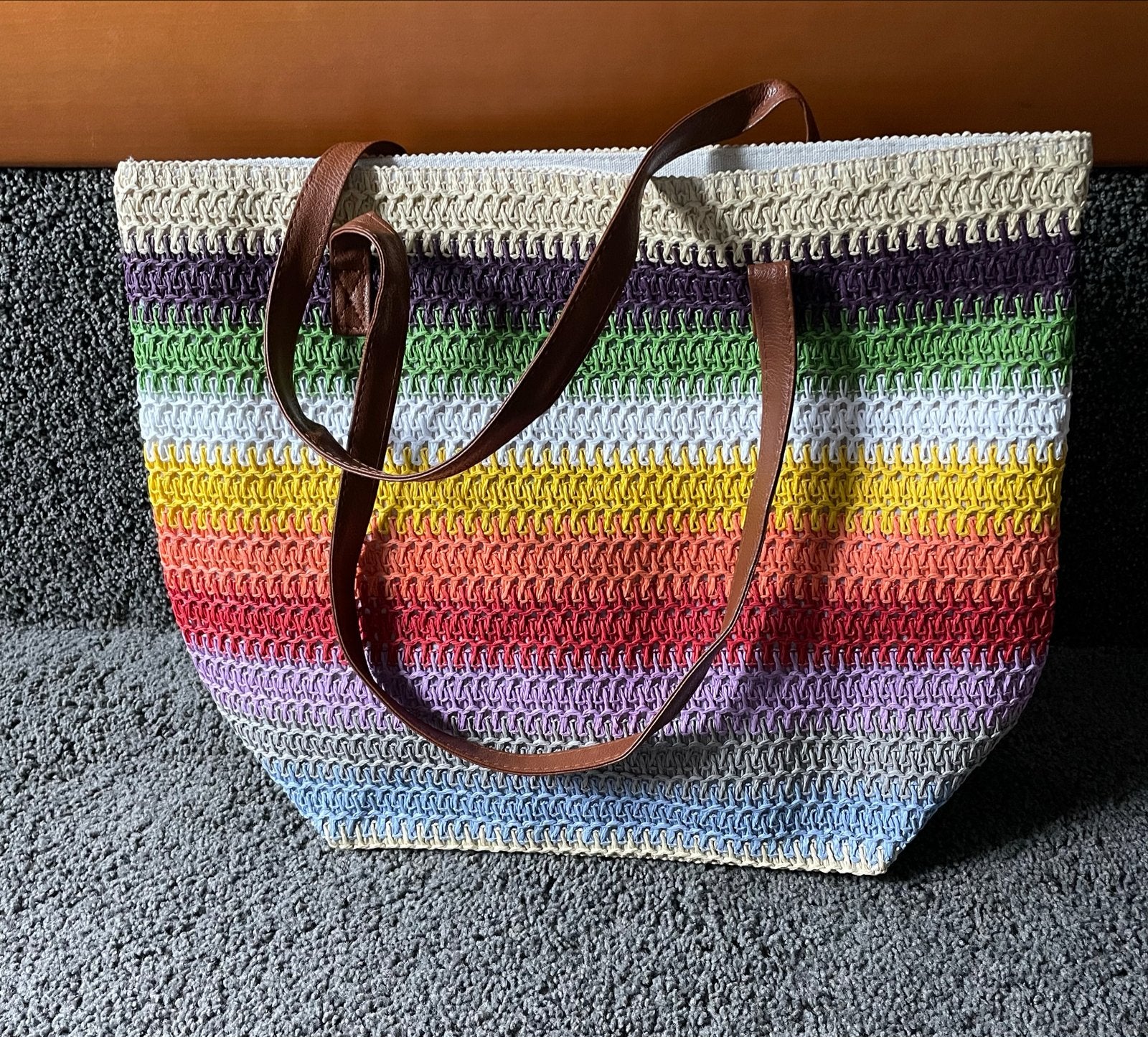 Leuke Nieuwe Rieten Strand/Vrije Tijd Tas - Regenboog Kleure, Ophalen of Verzenden, Nieuw, Overige kleuren, Shopper