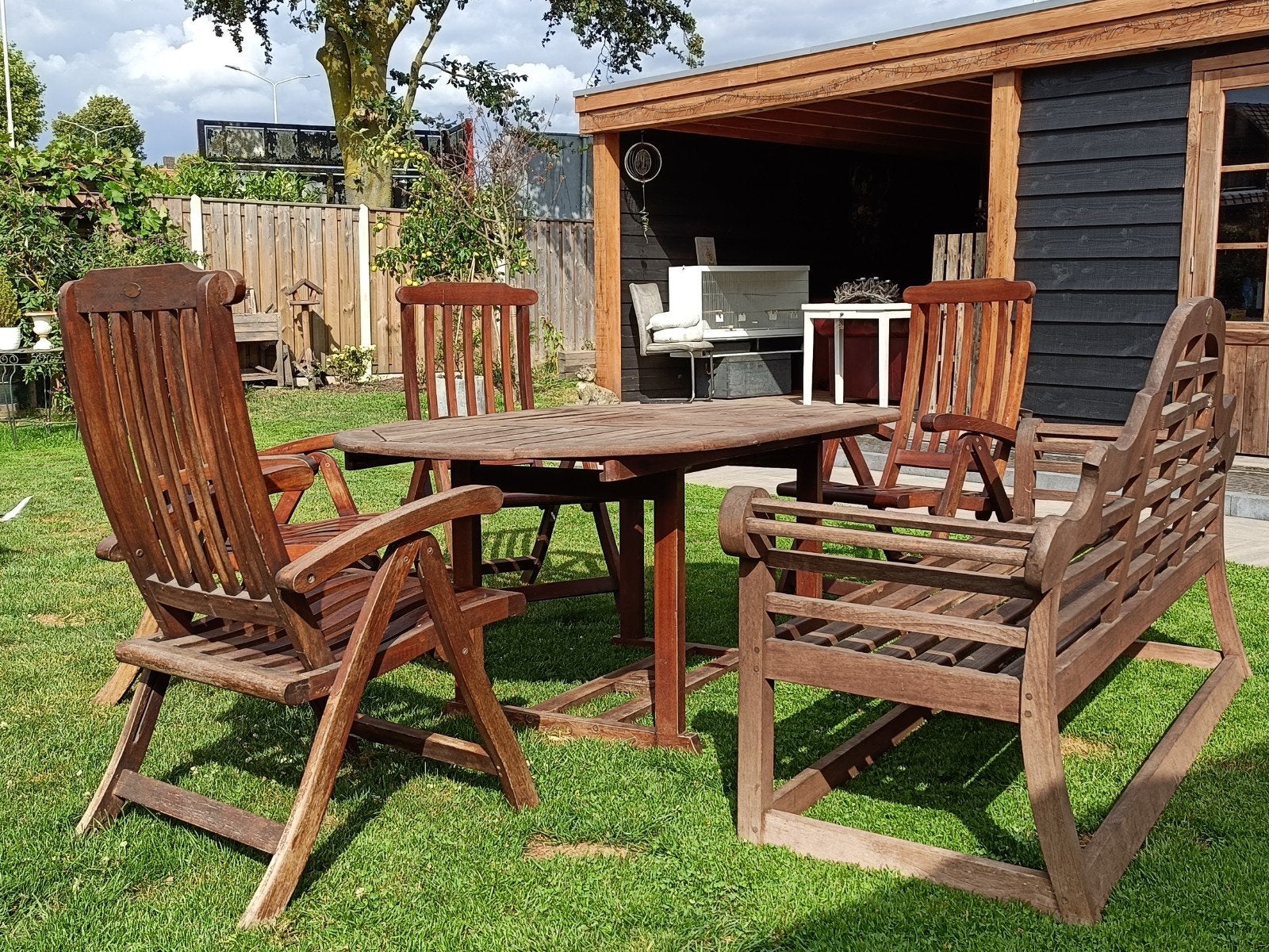 teak houten tuinset., Ophalen, Gebruikt, Eettafel, Teakhout