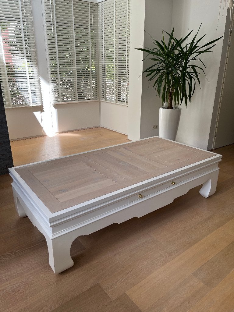 Prachtige grote salontafel met glasplaat, Huis en Inrichting, Tafels | Salontafels, Ophalen, Gebruikt, 50 tot 75 cm, Glas
