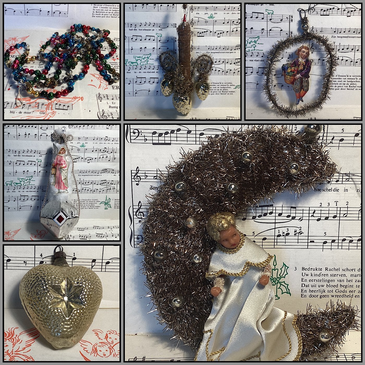 Antieke zeldzame oude kerstbal met tinsel bij Puurnostalgie, Ophalen of Verzenden, Nieuw