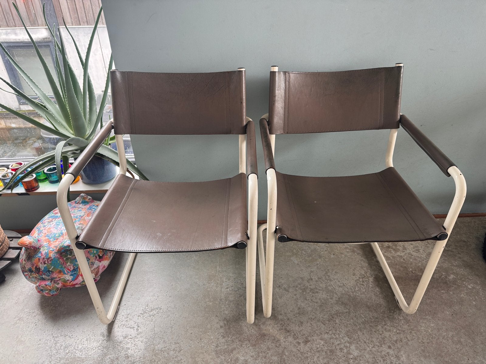 Vintage leren stoelen Matteo Grassi, Gebruikt, Twee, Bruin, Leer