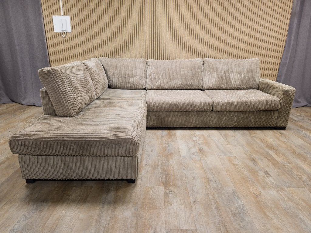 PRACHTIG TAUPE RIBSTOF Hoekbank - GEREINGD !!!, Info@banxtel.nl, Ribstof Hoekbank, Verzenden, Hoekbank