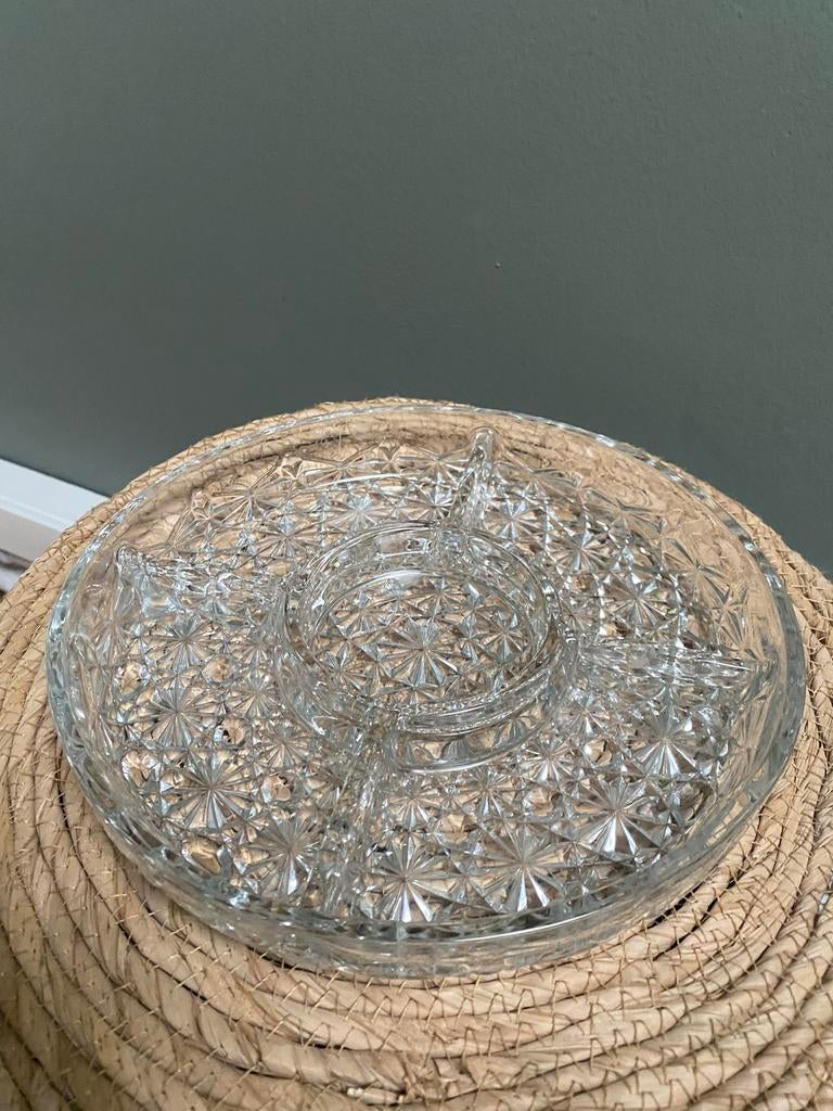 ZGAN 5-vaks vintage kristallen hapjesschaal, Antiek en Kunst, Antiek | Glas en Kristal, Ophalen of Verzenden