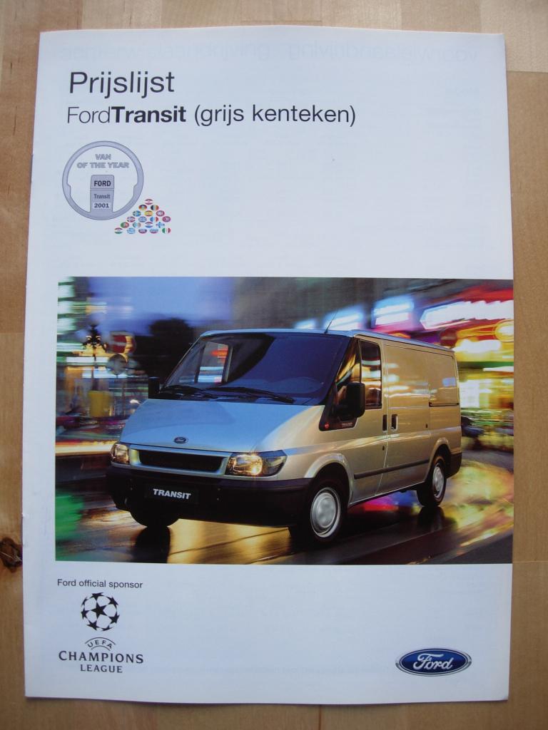 Ford Transit Prijslijst Brochure 2001, Ford, Ophalen of Verzenden, Zo goed als nieuw, Ford