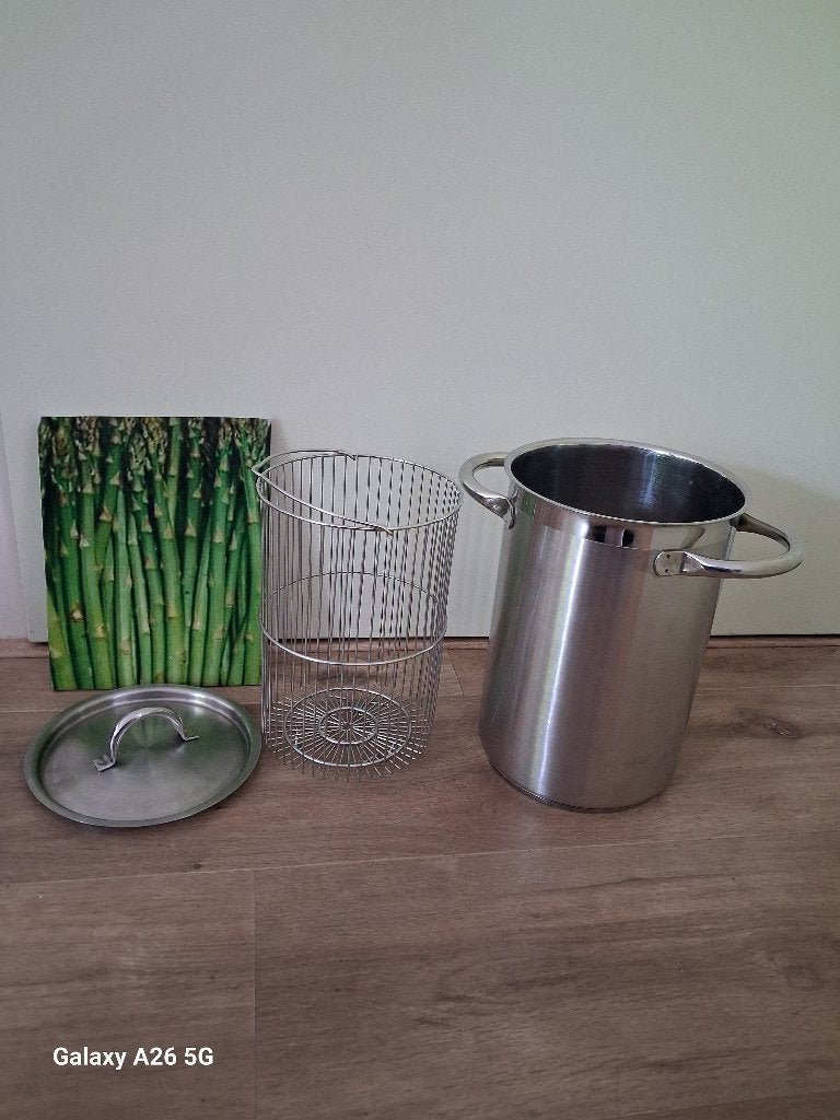 Grote vintage Franse aspergeschaal 3L PLUS RVS aspergepan, Ophalen of Verzenden