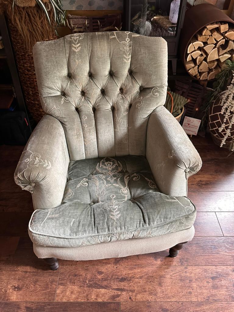 Zacht groene fauteuil, Ophalen, Gebruikt, 75 tot 100 cm, 50 tot 75 cm