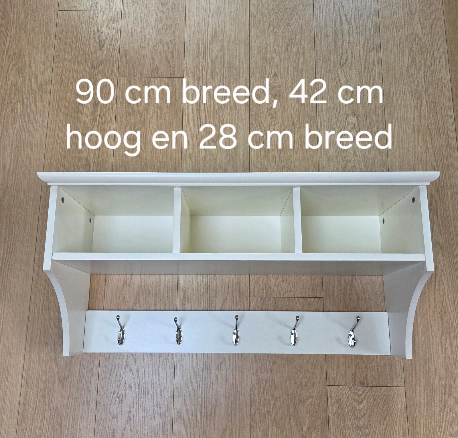 Witte wandkapstok met opbergvakken en haken, Gebruikt, Minder dan 100 cm, Hout, Ophalen