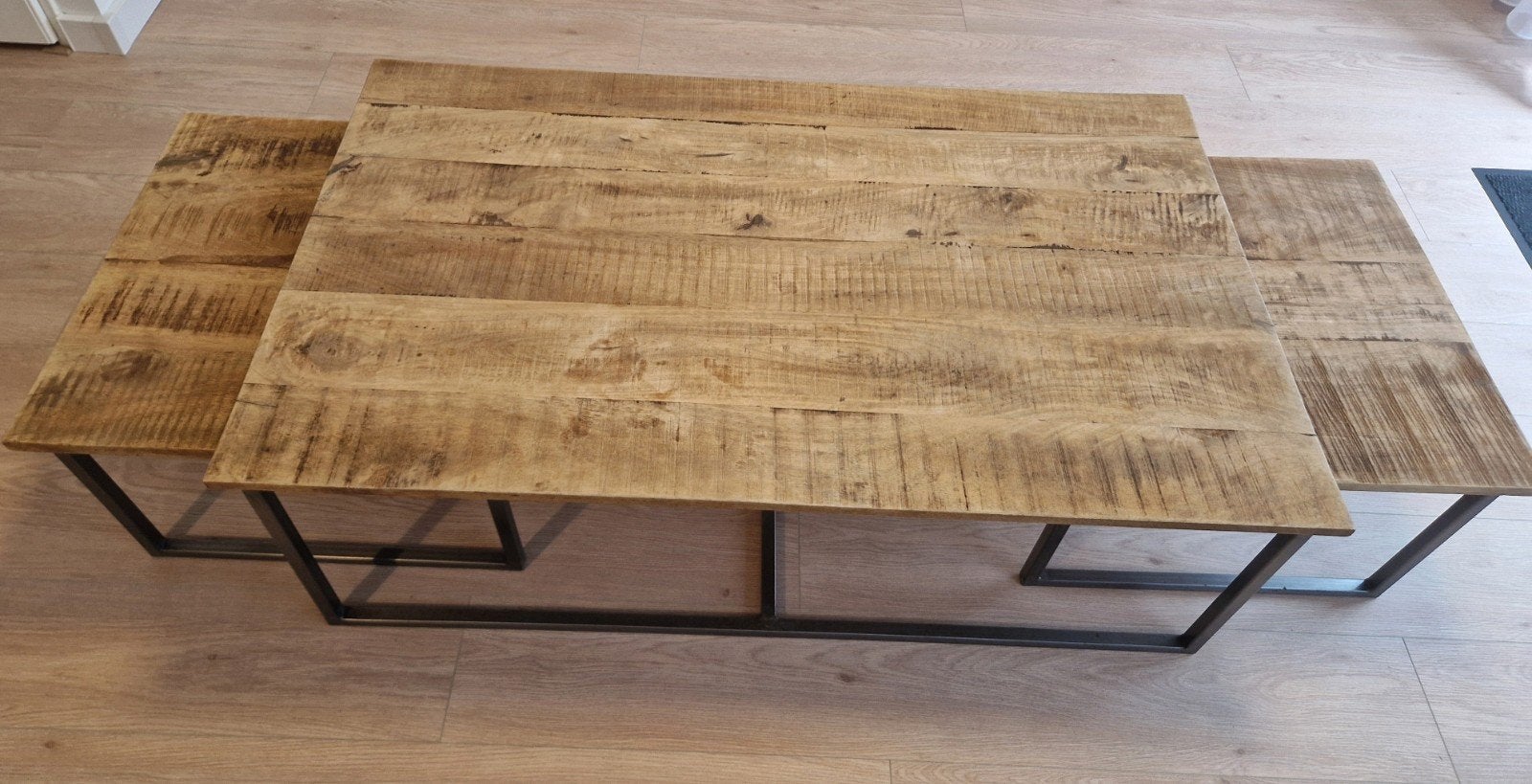 Mooie inschuifbare houten salontafelset (3 stuks) 120x70, Gebruikt, 50 tot 100 cm, 100 tot 150 cm, Modern