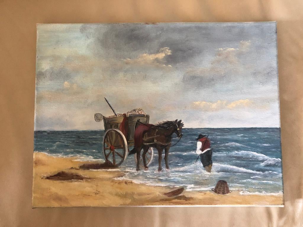 Mooi schilderij Schelpenvisser met paard en wagen, Ophalen