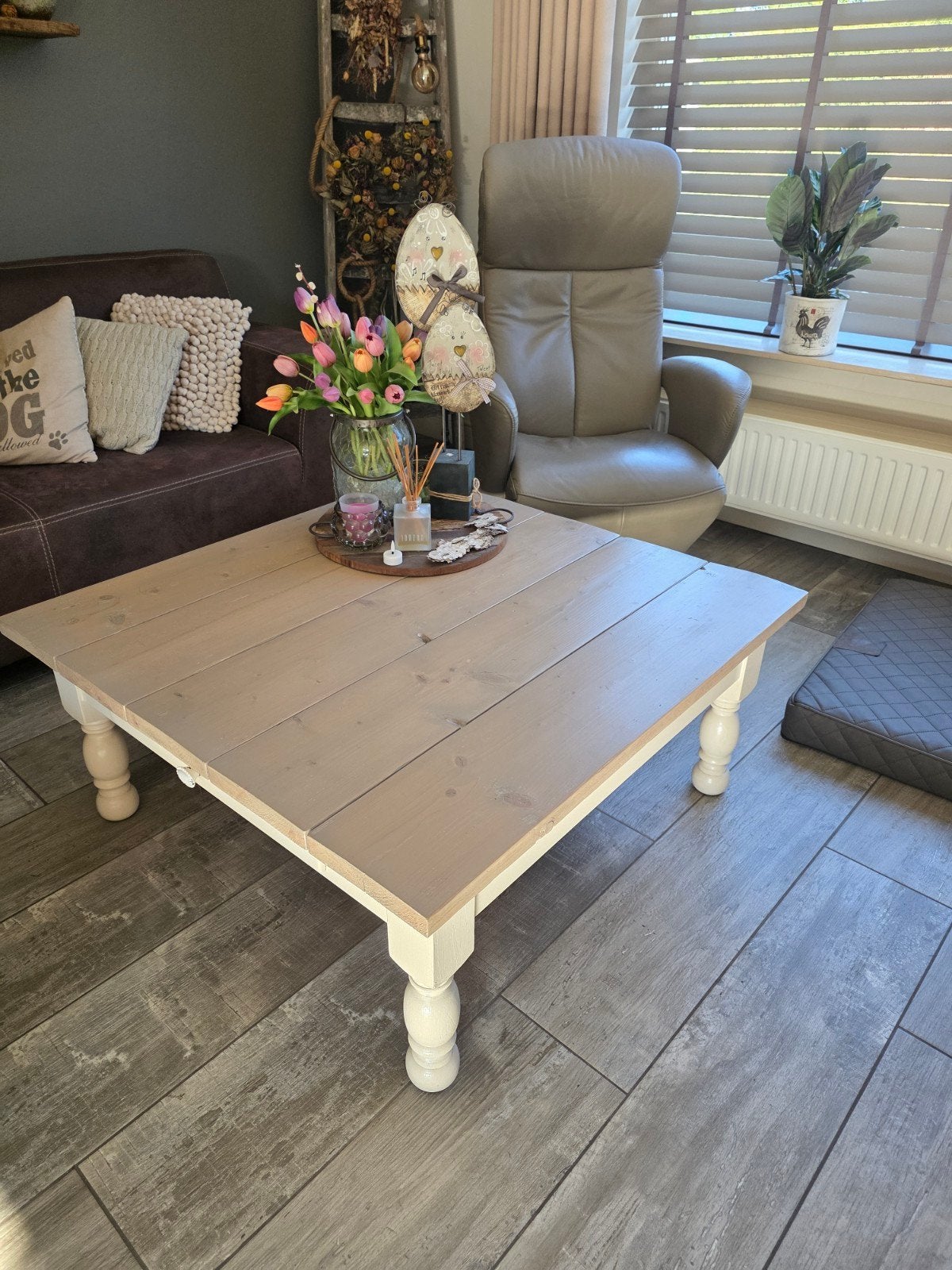 Salontafel landelijk greywash, 100 tot 150 cm, Vierkant, Minder dan 50 cm, 50 tot 100 cm