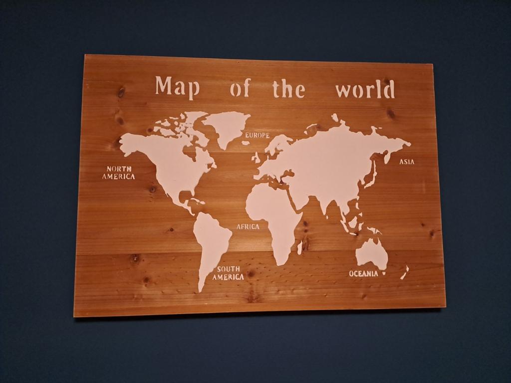 Houten Wereldkaart Wanddecoratie, Ophalen, Hout, Bruin, Wandbord of Wandpaneel
