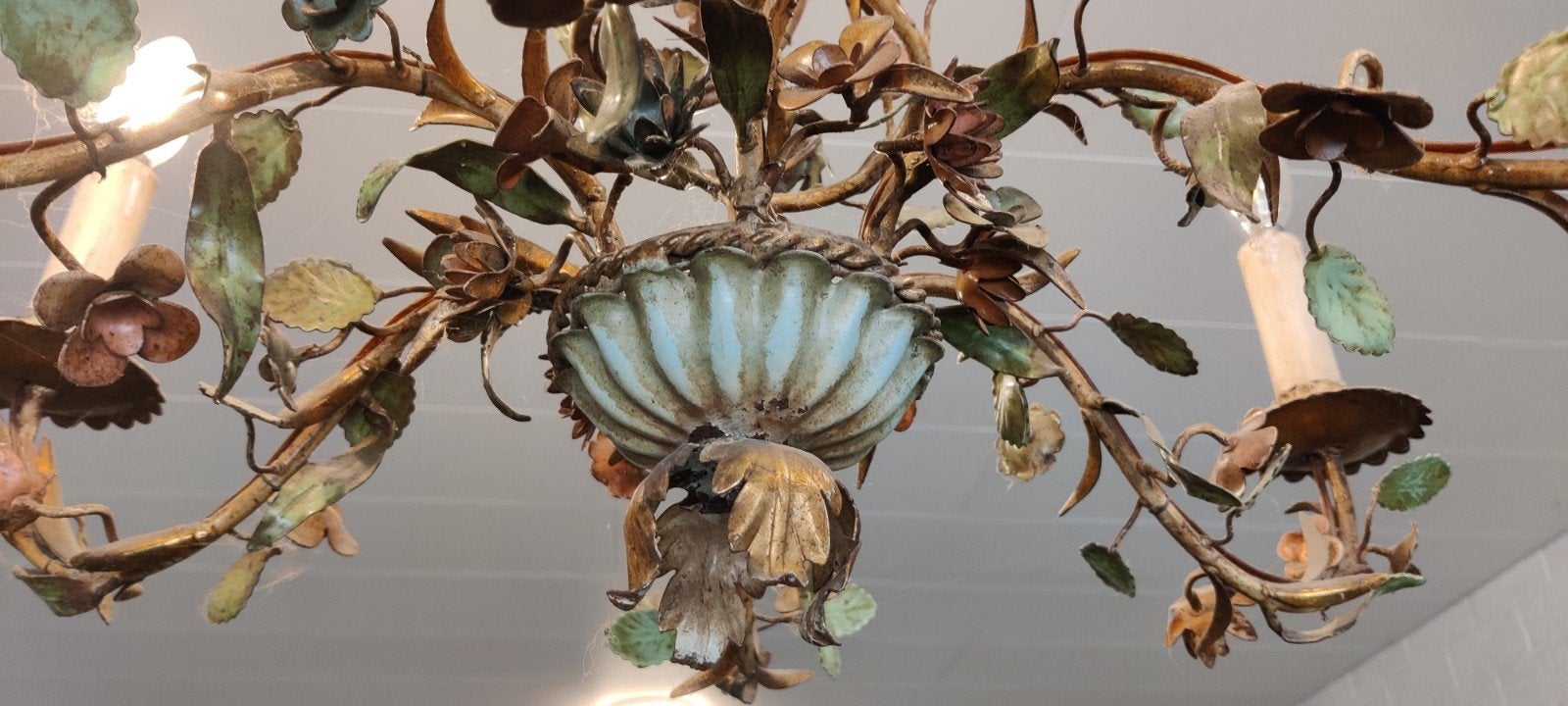 Italiaanse kroonluchter, bloemenlamp, vintage hanglamp, Antiek en Kunst, Ophalen of Verzenden