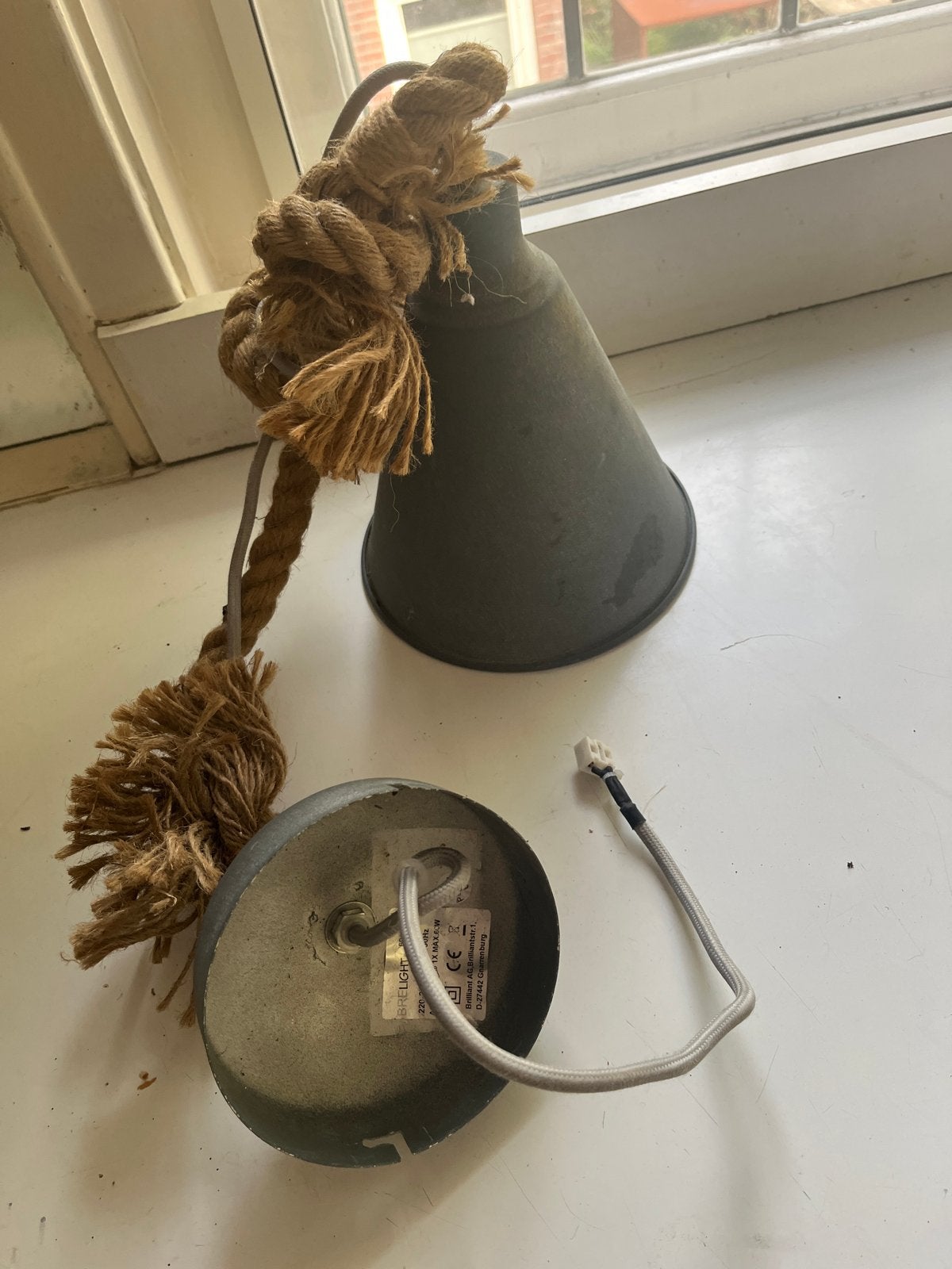 Industriële hanglamp met dik touw – grijs metaal – Ø 18 cm, Ophalen of Verzenden, Metaal