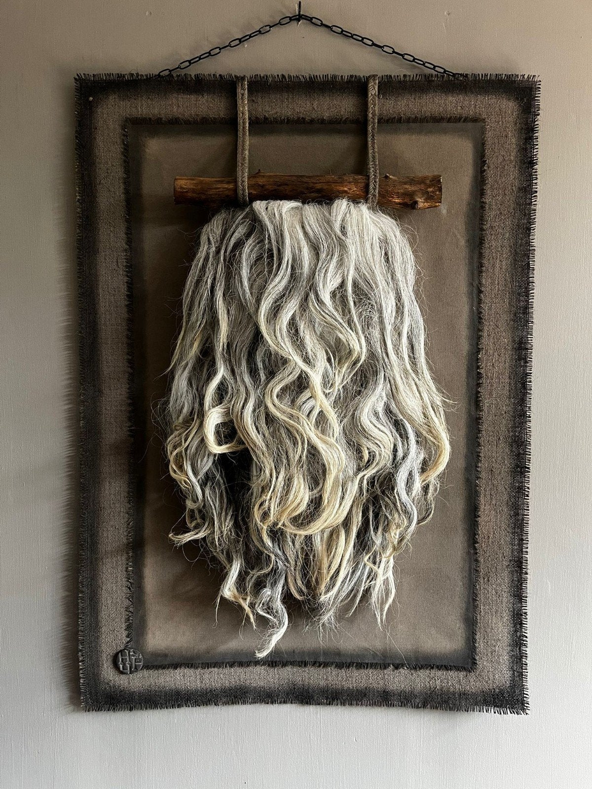 Kalkdoek met wol, landelijk wanddoek, wolhanger, woltoef, Ophalen, Landelijk by Suus, Nieuw, Landelijkbysuus@gmail.com