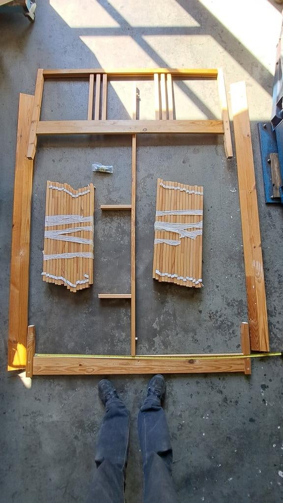 Volledig houten tweepersoonsbed 140 cm breed, Ophalen, Gebruikt, Tweepersoons, 140 cm