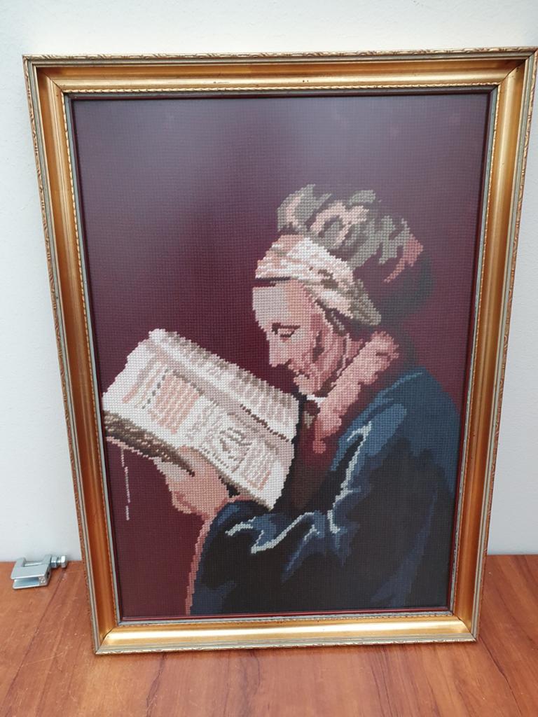 Mooi Borduurwerk 55x35 cm met vergulde lijst, Ophalen of Verzenden, Gebruikt