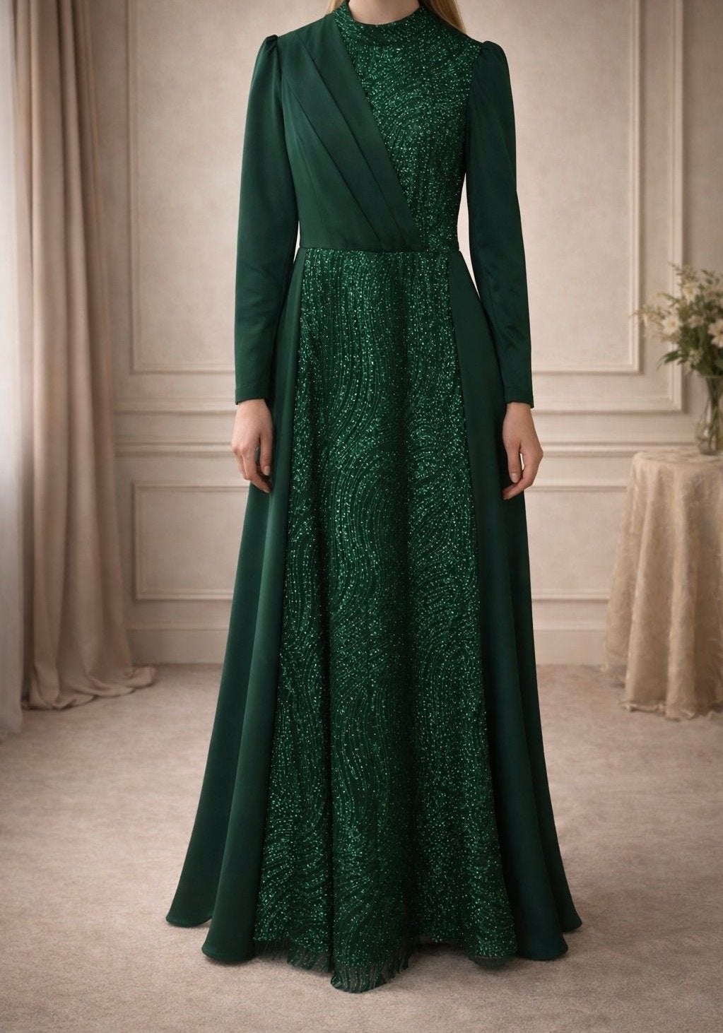 Elegante Groene Maxi Jurk met Glitter Details, Kleding | Dames, Jurken, Maat 38/40 (M), Nieuw, Ophalen of Verzenden, Onder de knie